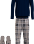 Tommy Hilfiger LS Pant Slippers Set Flannel UM0UM02989-0S1, Ανδρική Πυζάμα Σετ με παντόφλες σε κουτάκι δώρου, DESERT SKY-TONAL TARTAN